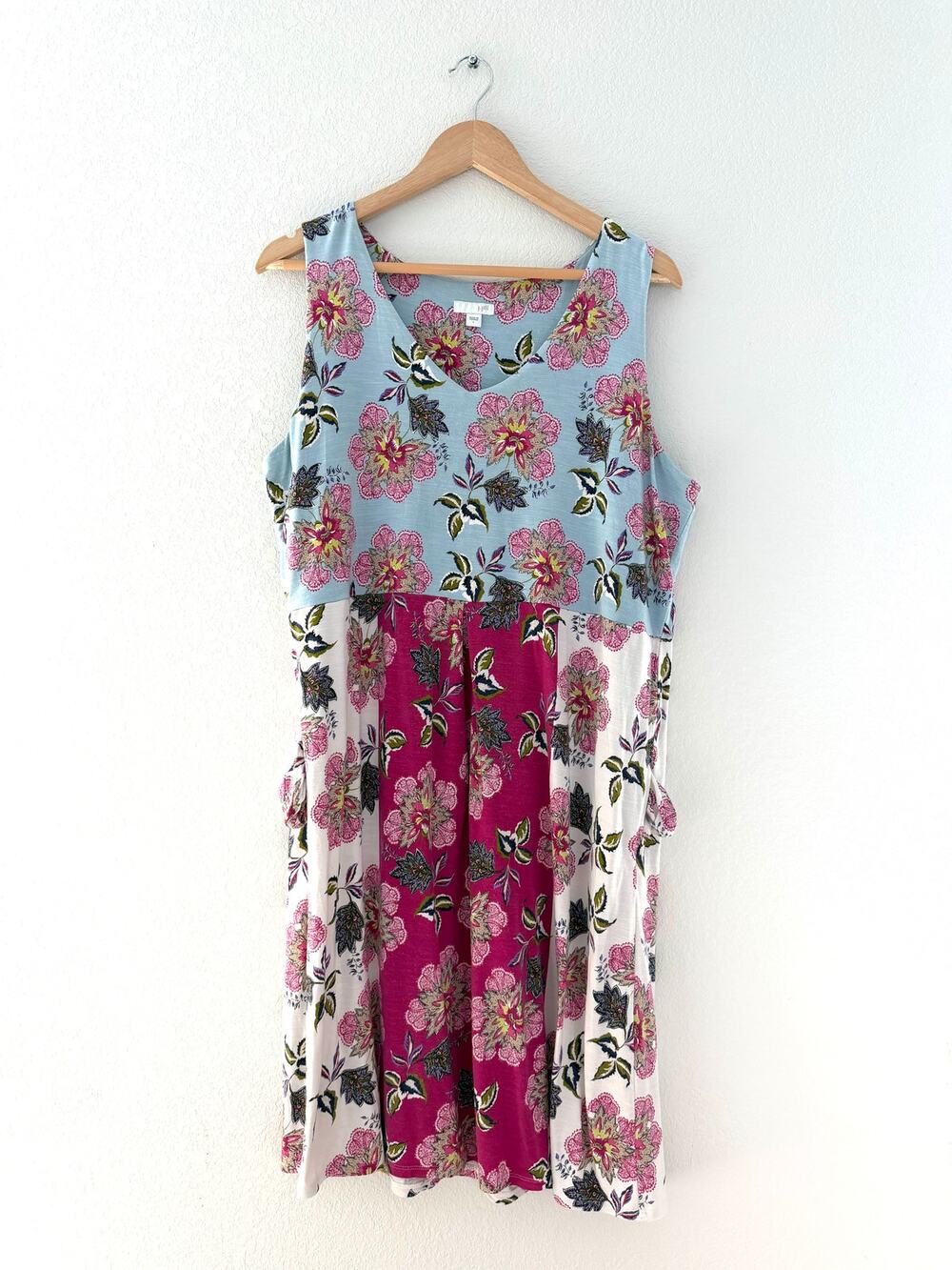.Jill Size L Floral Colorblock Sleeveless Fit & Flare Midi Dress Cottagecore